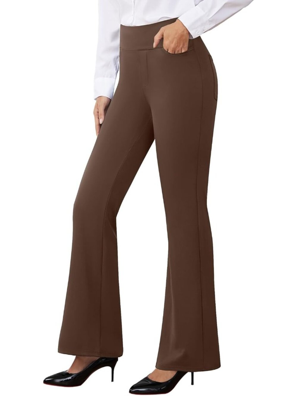 Women's Brown Pull On Casual Slacks Imported Stretchy Dress Pants